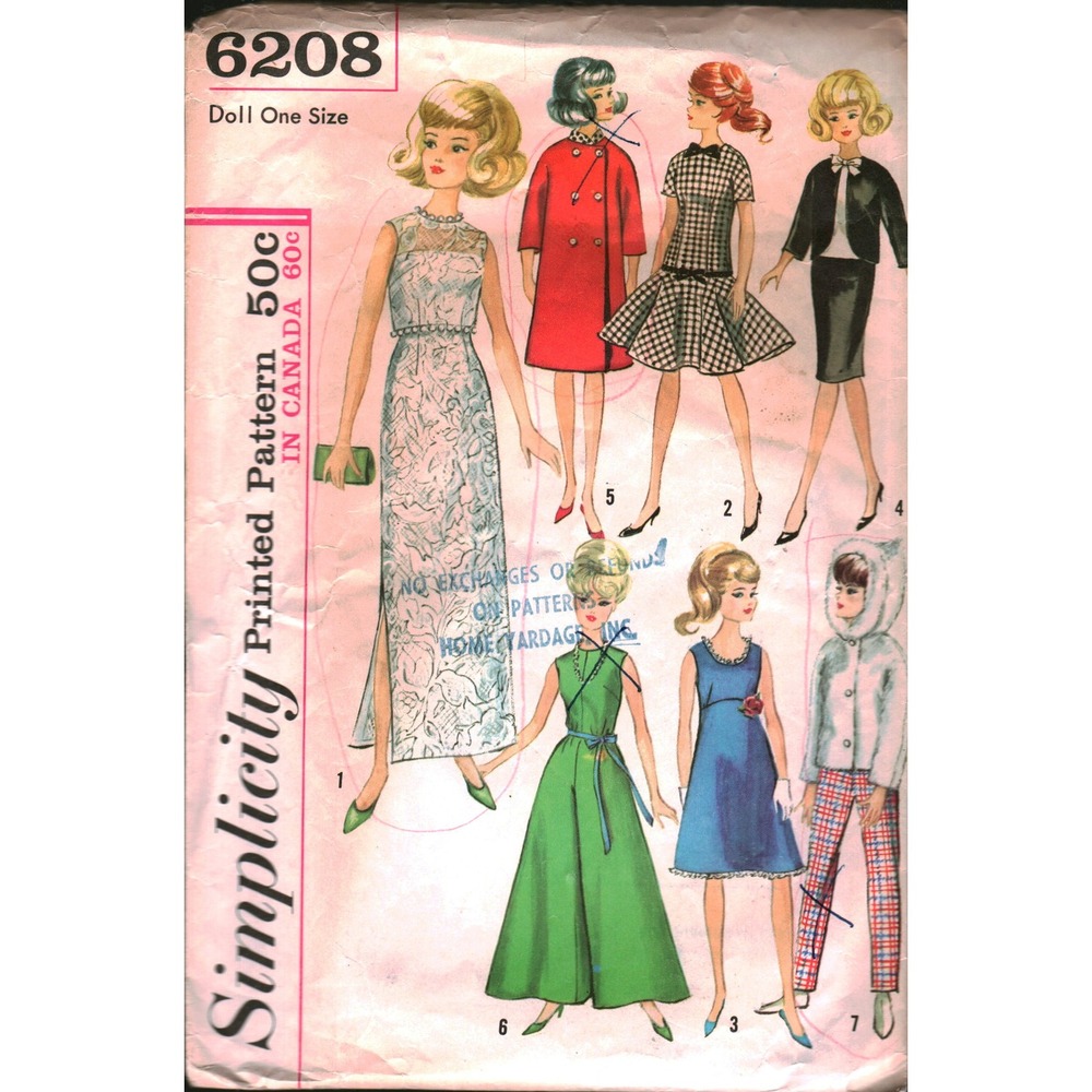 Vintage 1965 Simplicity 6208 Doll Clothes Sewing Pattern 11.5 Inch Wardrobe CUT